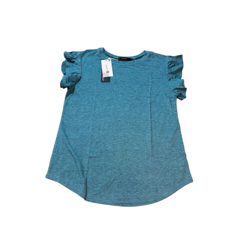 Mirol Womens Flutter Sleeve Top Blue Size Medium New With Tags‎